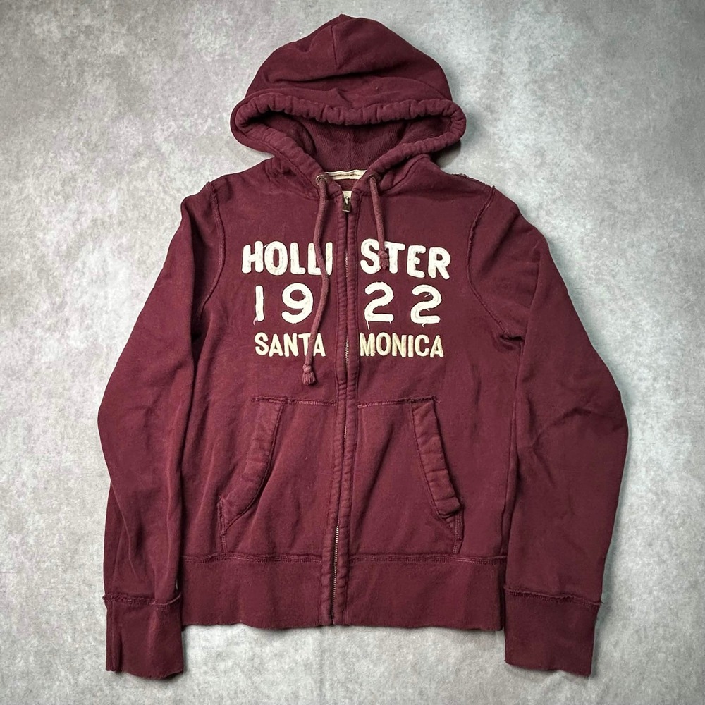Hollister Mens Burgundy Santa Monica 1922 Full Zip Hoodie Sweatshirt Small